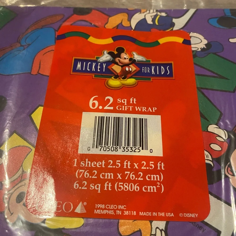 Vintage Disney's 1998 Mickey for Kids Gift Wrap Wrapping Paper Cleo New Letter